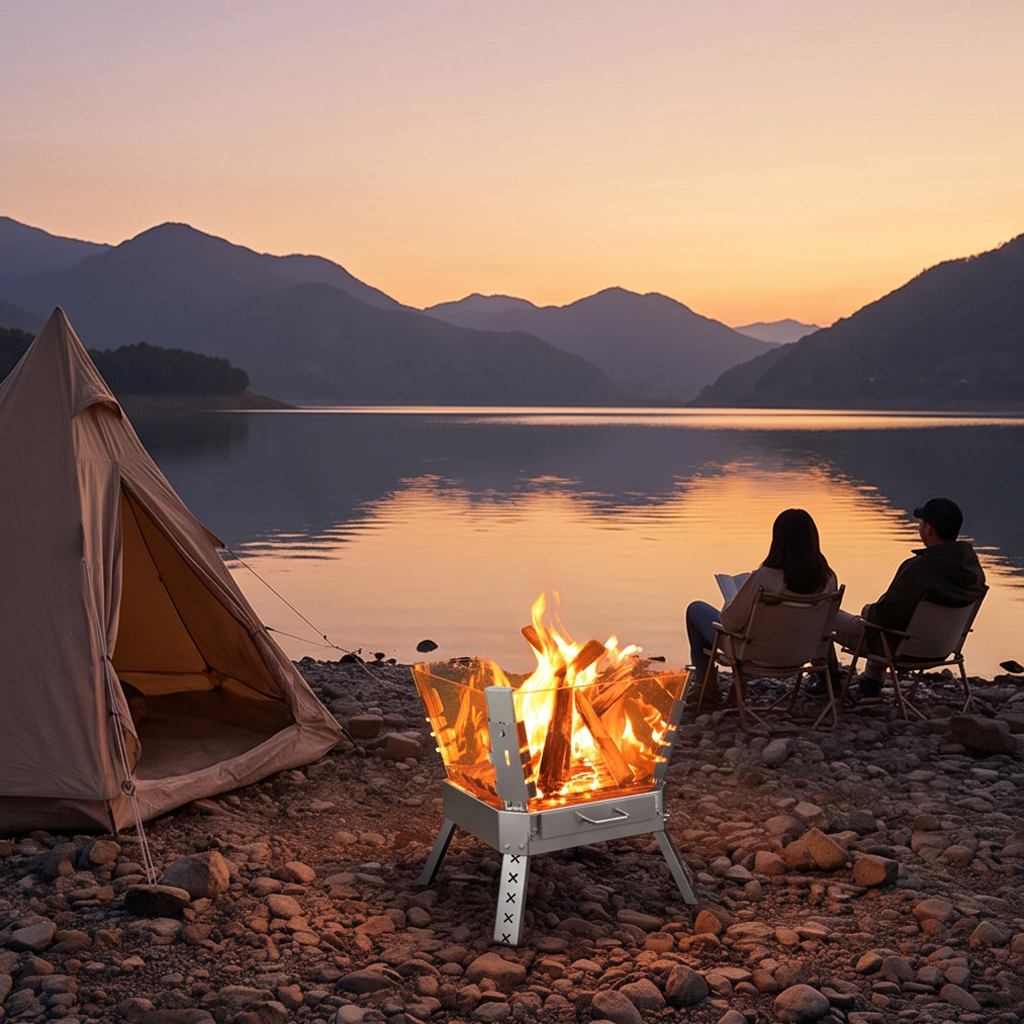 Folding Four-sided Glass Heating&barbecue Fire Pit